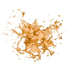 Naklejka na meble vibrant golden brown liquid erupts into a beautiful splash, creating an artistic display of droplets in a striking contrast with a white background, showcasing motion and energy. 3d render