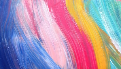 Poster - dynamic multicolor brushstroke texture with vibrant pink, blue, and yellow abstract acrylic painting for modern design