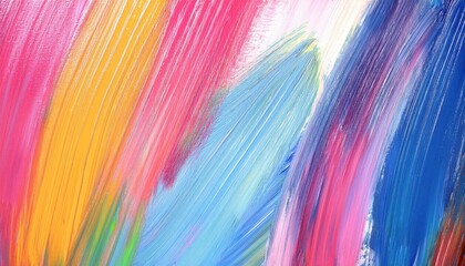 Poster - dynamic multicolor brushstroke texture with vibrant pink, blue, and yellow abstract acrylic painting for modern design