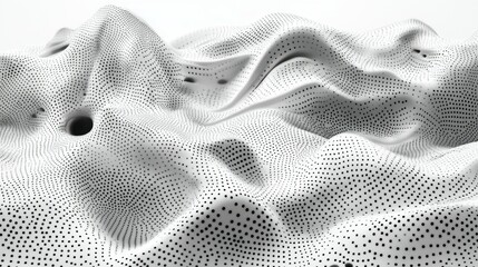 Poster - Monochrome Digital Wave: Futuristic Abstract Landscape of Dotted Surface