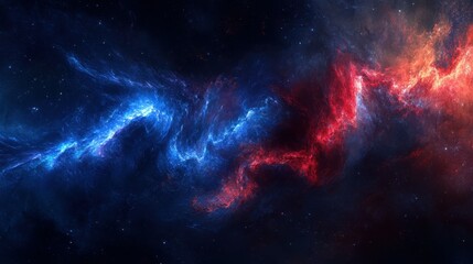 Poster - Waveforms in blue and red, with a dark background, creating an ethereal and dynamic visual.