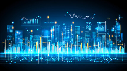 Poster - Data visualization trends urban cityscape digital art futuristic environment panoramic view technology insights