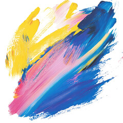 Poster - Vibrant Abstract Brush Stroke Artwork Featuring Bright Yellow, Blue, Pink, and White Colors; Perfect for Modern Design, Art, and Creative Projects in Various Media
