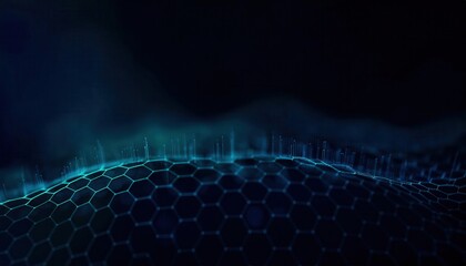 Leinwandbilder - futuristic glowing hexagonal mesh with fluid waves in dark blue tones, ideal for technology background, ai visualization, sci-fi design

