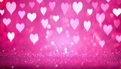 Poster - romantic pink heart bokeh background with glowing glitter surface, dreamy floating hearts, soft light effects for love themes

