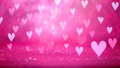 Poster - romantic pink heart bokeh background with glowing glitter surface, dreamy floating hearts, soft light effects for love themes

