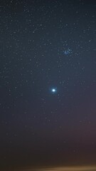 Wall Mural - Night Starry Sky With Glowing Stars Above Landscape With Town City Lights. Night Starry Sky Above Ground.