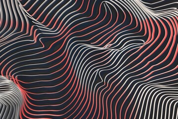 Poster - Abstract red and orange wavy lines on a dark background. Digital art for vibrant and modern design. Abstract image of digital line create wavy texture in curve line with dark background. AIG51.