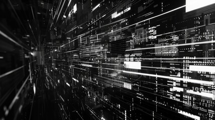 Abstract picture of white particle with digital technology style design with the coding data flow show dynamic movement represent about programming by programmer or problem solve by encryption. AIG53.