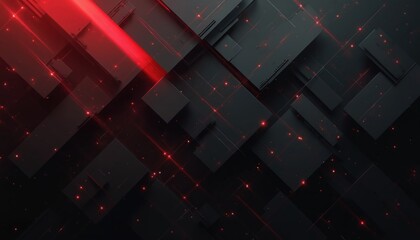 Poster - Dynamic abstract geometric illustration. Black rectangles texture with red lightnings, flares for sport, hi-tech, business design. Monochrome futuristic background with modern creative trendy stylish
