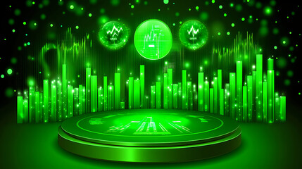 Poster - Dynamic green financial data visualization digital platform infographic abstract environment top view technology concept