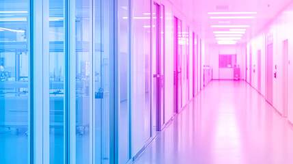 Poster - Illuminated corridor design modern facility digital art clean environment wide angle futuristic concept