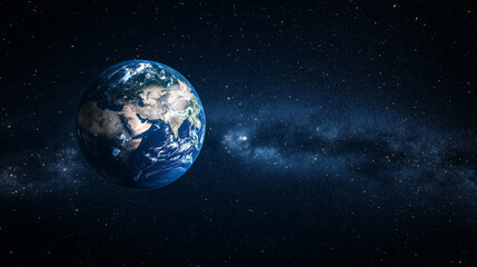 Wall Mural - Earth globe floating in a dark, starry space with a soft ambient glow, minimalistic and abstract design, simple representation of planet Earth in cosmic environment.