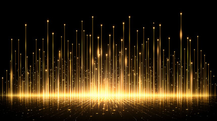 Poster - Dynamic golden light rays abstract art installation modern gallery digital visualization aesthetic experience
