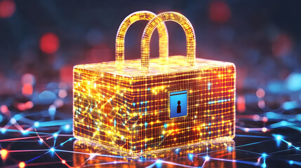Poster - Secure digital lock box cybersecurity 3d render virtual environment close-up view data protection concept