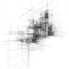 Leinwandbilder - Abstract Architectural Lines on White Background Depicting a Complex Cityscape Structure