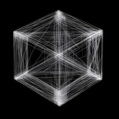 Aufkleber - Abstract Cube of White Lines Against Black Background: A Modern Geometric Design 