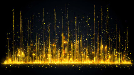 Poster - Dynamic golden soundwaves visualization abstract digital art dark background vibrant energy modern concept