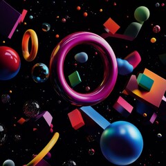 Leinwandbilder - Abstract Geometric Forms in Motion Against a Dark Void, Bold Colors and Textures Interacting