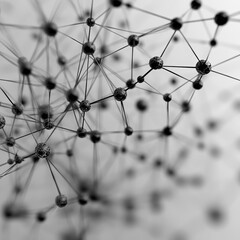 Poster - Abstract Molecular Network: Black Spheres Connected by Lines in a Grayscale Composition 