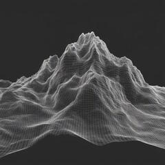 Aufkleber - Abstract Wireframe Landscape: Mountain Terrain Visualized with Mesh Grid on Dark Background 