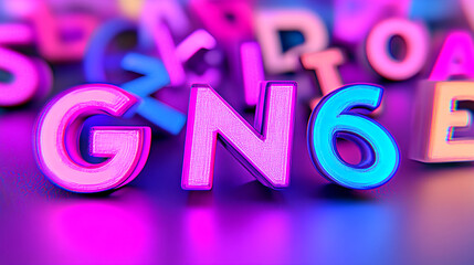Poster - Vibrant 3d neon letters gn6 creative workspace digital art colorful background close-up typography design