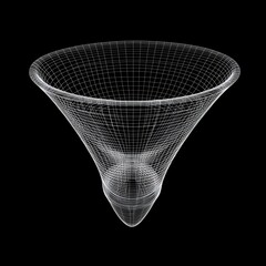 Aufkleber - Abstract Wireframe of a Funnel Shape on a Black Background, Representing Data Flow or 3D Model Visualization.
