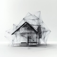 Poster - Architectural Deconstruction: A Minimalist Representation of a Home's Structure Through Intricate Line Work on Clean White Background