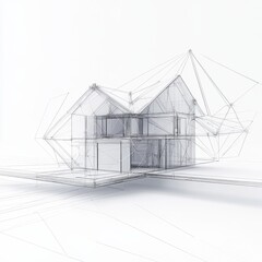 Leinwandbilder - Architectural Visualization: Wireframe Rendering of a Modern Home Design on White Background