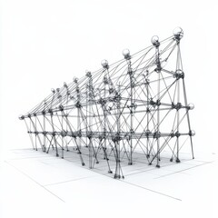 Leinwandbilder - Architectural Wireframe: Minimalist Design of Interconnected Nodes and Support Structure on White Background