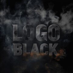 Aufkleber - Dramatic Black Logo Reveal with Smoke and Subtle Orange Highlights on a Dark Background.