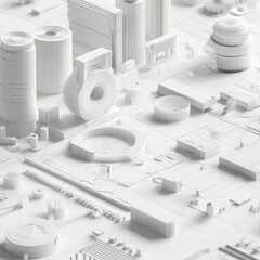 Poster - Isometric White Architectural Model: A Minimalist Cityscape of Geometric Forms and Lines 