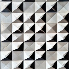 Aufkleber - Monochrome Geometric Tile Pattern: 3D Textured Square Art with Abstract Shadows and Angular Designs Creating Visual Depth 