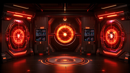Poster - Futuristic control room displaying advanced technology sci-fi environment digital interface dark aesthetic