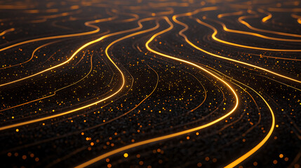 Aufkleber - Dynamic flowing golden lines abstract digital art dark background modern aesthetic close-up view visual concept