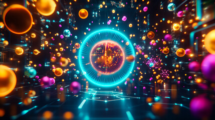 Aufkleber - Dynamic energy visualization of particles abstract digital space 3d render futuristic environment conceptual view