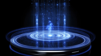 Poster - Futuristic holographic projection digital studio 3d visualization dark background close-up view technology concept