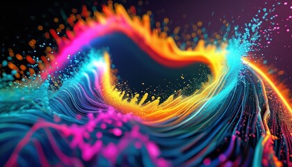 Poster - Vibrant abstract waves of neon colors and dynamic energy explosion