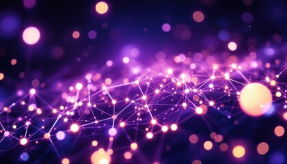 Fototapete - Abstract purple and pink network background with glowing points and lines