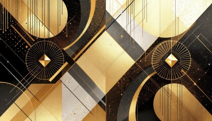 Poster - Abstract geometric art deco design with gold and black patterns