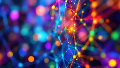 Fototapete - Vibrant abstract background with colorful neon light patterns and geometric design