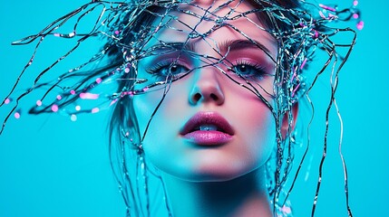 Poster - A high-fashion avant-garde portrait with unusual makeup and lighting