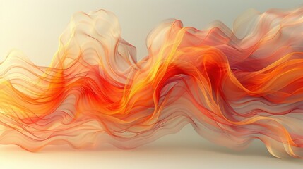 Poster - Abstract flowing waves of red and orange translucent ribbons on a soft background
