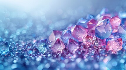 Poster - Vibrant pink and blue crystals on shimmering surface with bokeh light