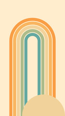 Wall Mural - abstract background of rainbow and sun groovy wavy line design in 1970s hippie retro style. vector p
