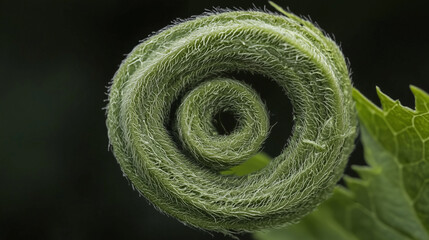 Poster - close up of green vine tendril spiraling intricately against dark background