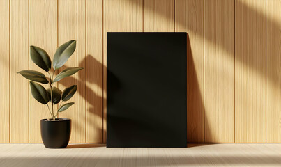 Poster - Minimalist Black Frame with Plant in Modern Interior Setting