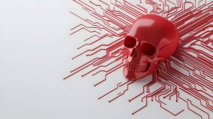 Poster - Red Skull with Circuit Patterns Representing Technology and Death
