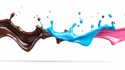 Poster - Colorful liquid paint splashes in vibrant blue, pink, and brown