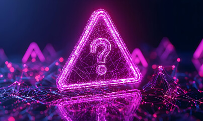 Poster - Abstract Triangle Alert Symbol with Neon Glow on Dark Background